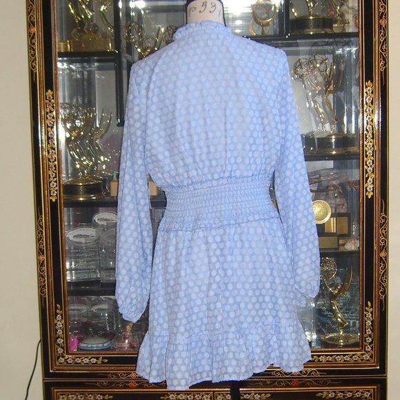 BLOOMINGDALE'S AQUA LABEL LIGHT BLUE TIE NECK MINI DRESS M - Picture 4 of 11